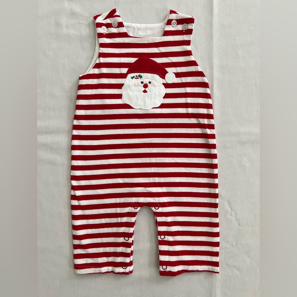 Bailey Boys Red and White Striped Santa Baby Knit Romper Longall Overalls 6M
